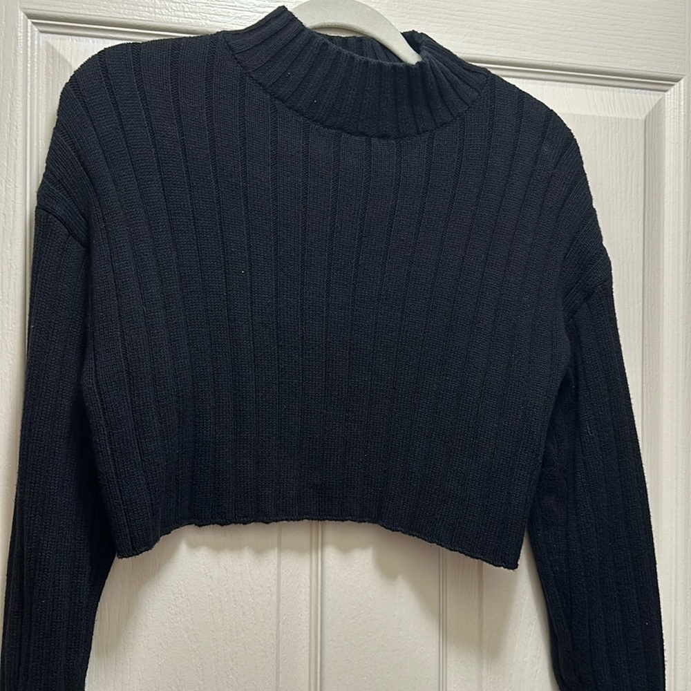 Cropped mock neck sweater
